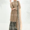 Beige And Black Embroidery Traditional Gharara Suit