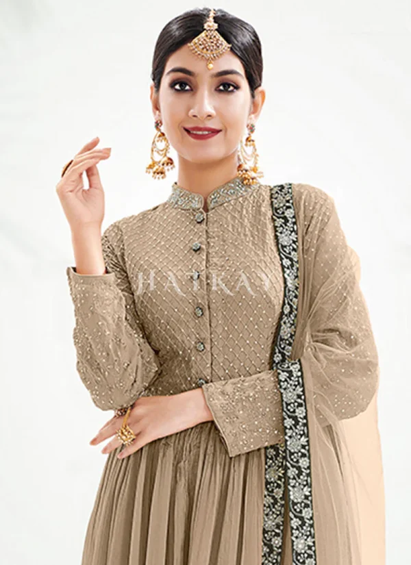 Beige And Black Embroidery Traditional Gharara Suit