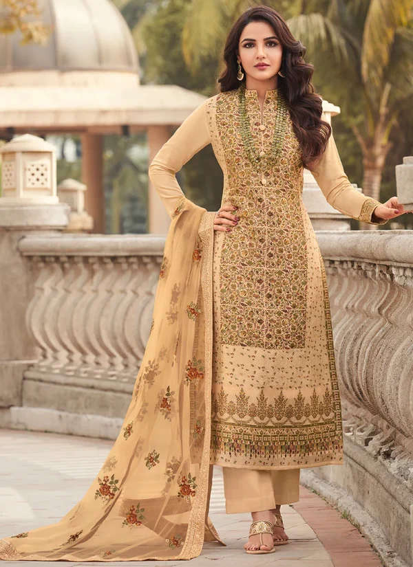 Beige Golden Embroidery Pakistani Suit