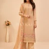 Beige Golden Floral Embroidered Salwar Kameez Suit
