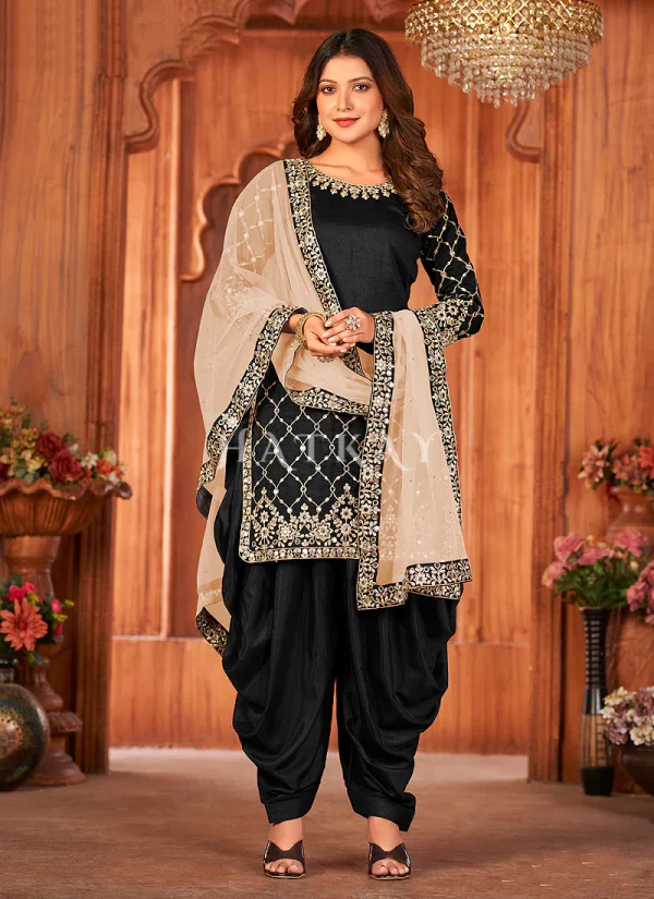 Black And Golden Mirror Work Embroidery Patiala Suit