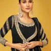 Black Embroidery Jacket Style Anarkali Gown
