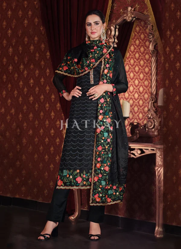 Black Floral Embroidered Pakistani Suit