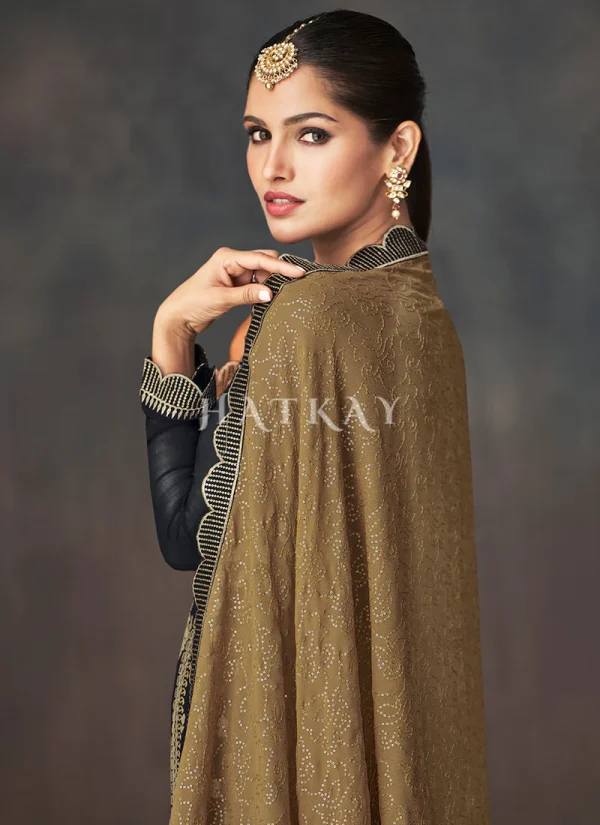 Black Golden Embroidered Sharara Style Suit