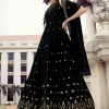 Black Golden Sequence Embroidery Wedding Anarkali Gown