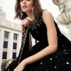Black Golden Sequence Embroidery Wedding Anarkali Gown
