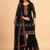 Black Multi Embroidered Georgette Gharara Suit