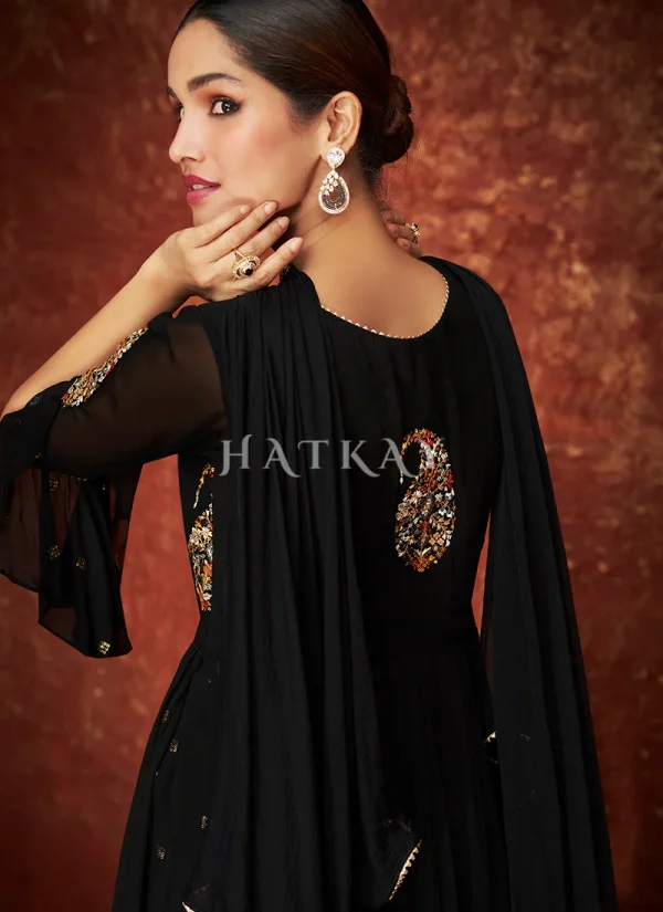 Black Multi Embroidered Jacket Style Sharara Suit