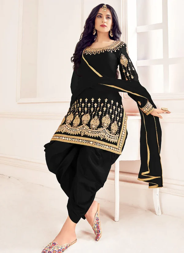 Black Silk Mirror Work Punjabi Suit