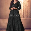 Black Traditional Sequence Embroidered Wedding Anarkali Lehenga Style Suit