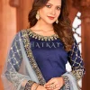 Blue And Grey Mirror Work Embroidery Patiala Suit