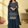 Blue Embroidered Celebrity Style Gharara Suit