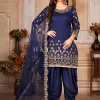 Blue Mirror Work Embroidered Patiala Salwar Suit