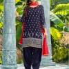 Blue Mirror Work Embroidered Patiala Suit
