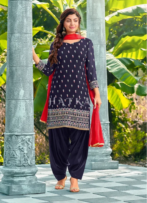 Blue Mirror Work Embroidered Patiala Suit