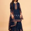 Blue Multi Embroidered Georgette Gharara Suit