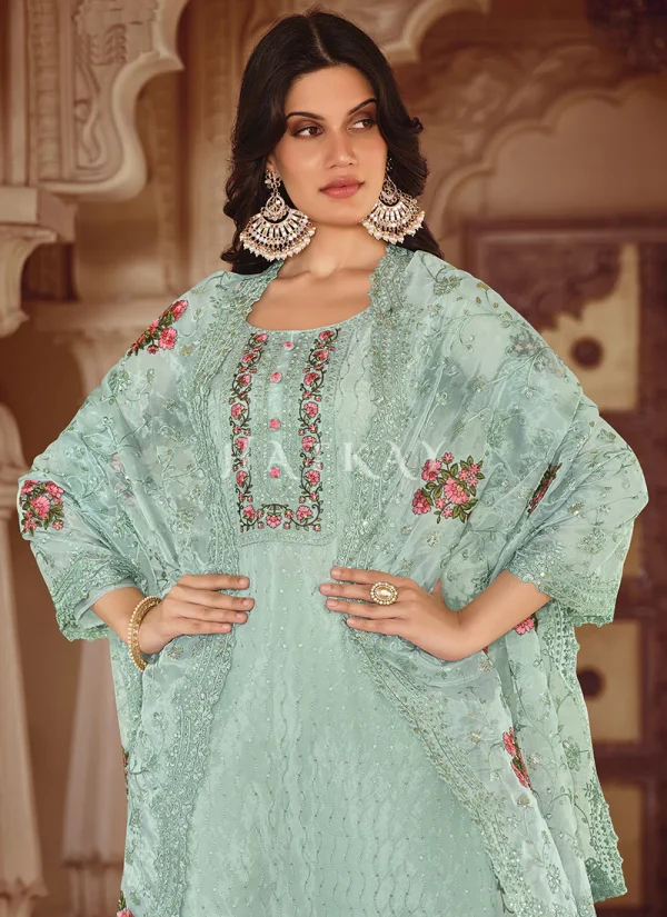 Blue Embroidered Pakistani Pant Style Suit