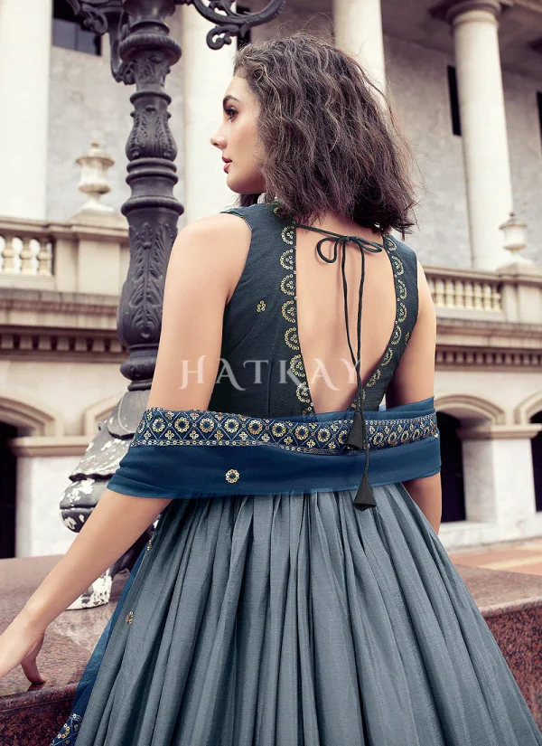 Blue Sequence Embroidery Shaded Kalidar Anarkali Gown