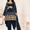 Blue Silk Mirror Work Punjabi Suit