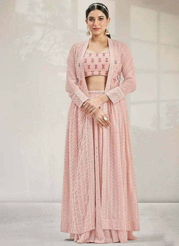 Blush Pink Multi Embroidery Jacket Style Lehenga Choli