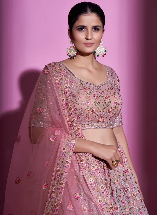 Blush Pink Multi Embroidery Wedding Lehenga Choli