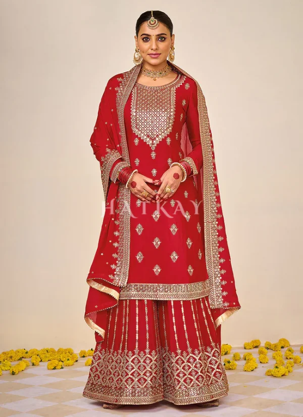 Bridal Red Embroidered Traditional Gharara Suit