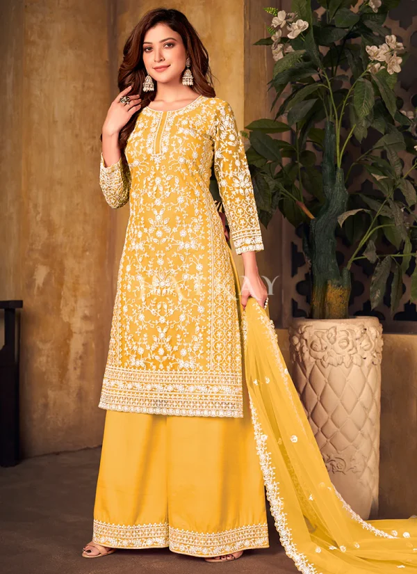 Bridal Yellow Embroidered Pakistani Palazzo Suit