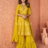 Bright Yellow Embroidered Bollywood Sharara Suit