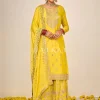 Bright Yellow Embroidered Traditional Gharara Suit