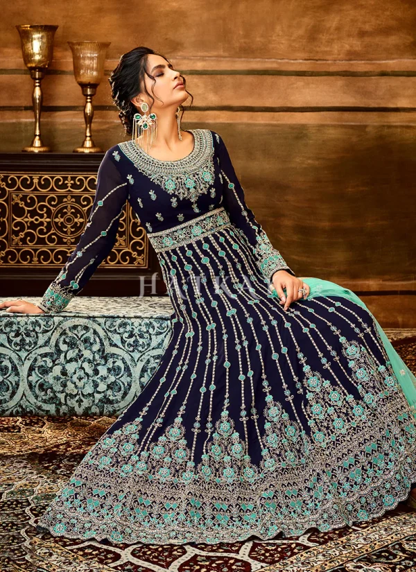 Dark Blue Embroidery Wedding Anarkali Suit
