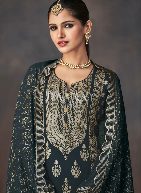 Dark Green Golden Embroidered Sharara Style Suit