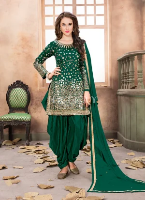 Dark Green Mirror Work Punjabi Suit