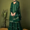 Dark Green Sequence Embroidered Traditional Sharara Suit
