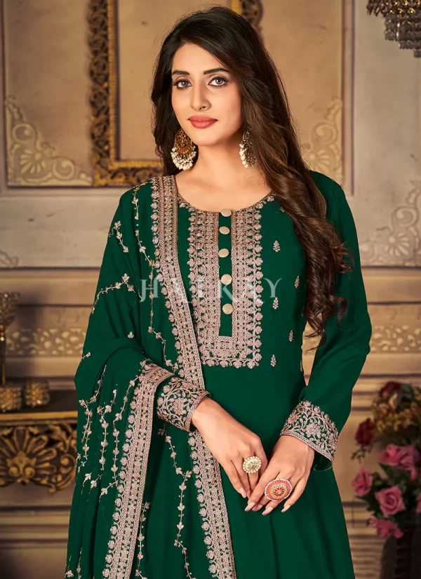 Dark Green Zari Embroidery Traditional Anarkali Suit