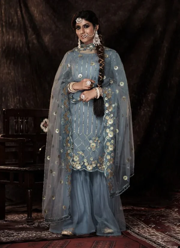 Deep Grey Sequence Embroidered Sharara Suit