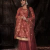 Deep Orange Sequence Embroidered Sharara Suit