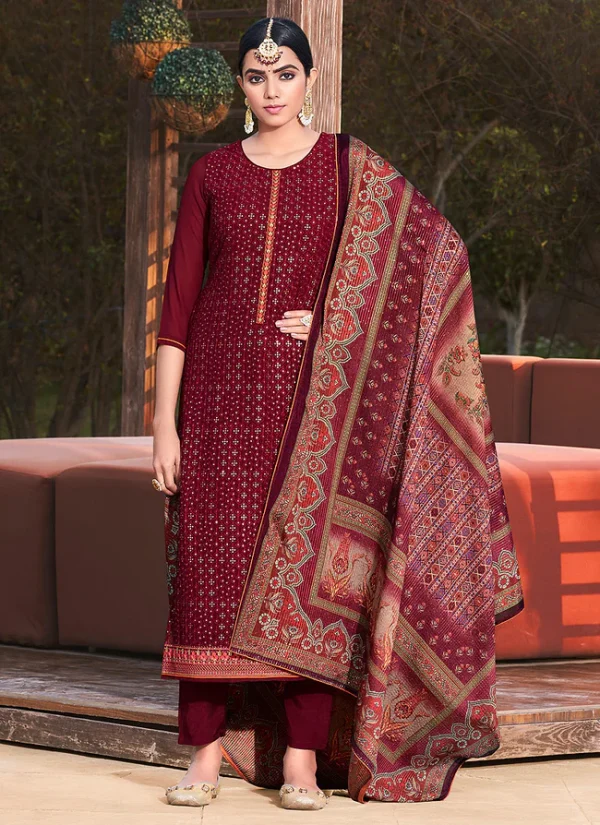 Deep Red Sequence Embroidered Salwar Suit
