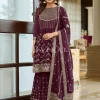 Deep Wine Embroidered Traditional Festive Gharara Suit