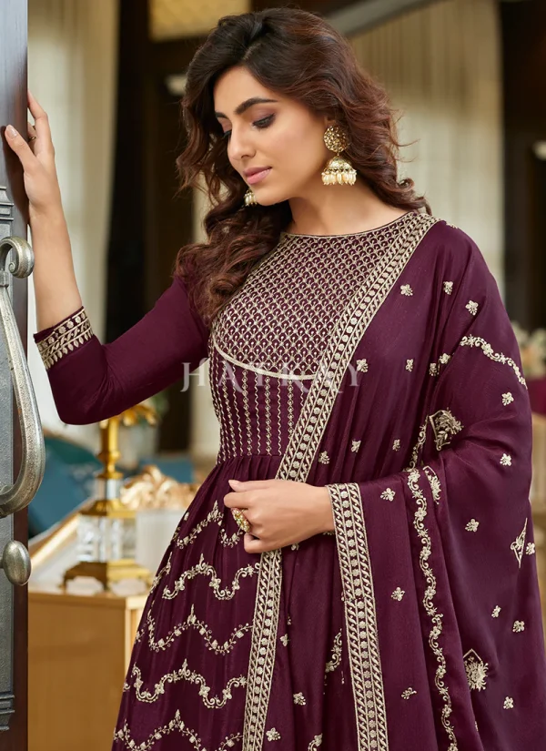 Deep Wine Embroidered Traditional Festive Gharara Suit