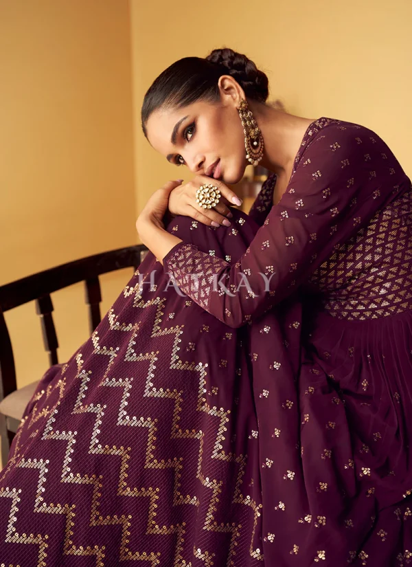 Deep Wine Zari Embroidery Traditional Festive Anarkali Suit