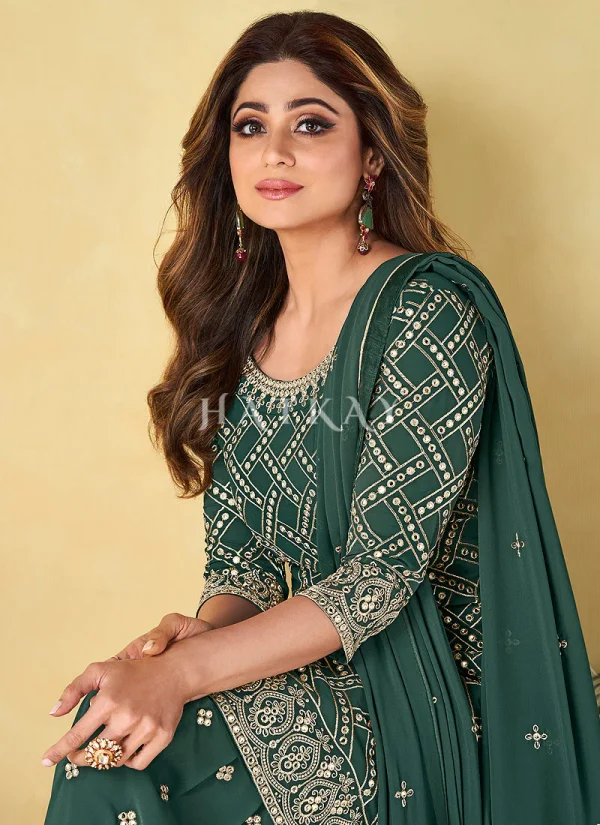 Green Embroidered Celebrity Style Gharara Suit