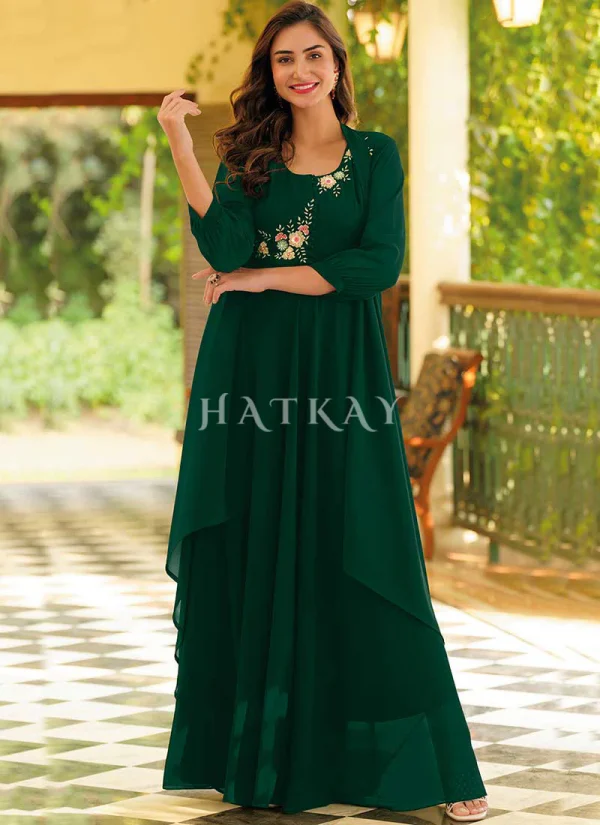 Green Embroidered Georgette Anarkali Gown
