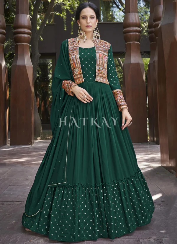 Green Embroidered Jacket Anarkali Gown