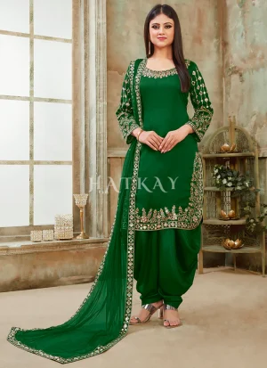 Green Mirror Work Punjabi Patiala Salwar Suit