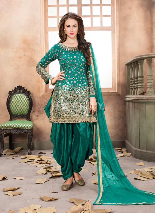 Green Mirror Work Punjabi Suit