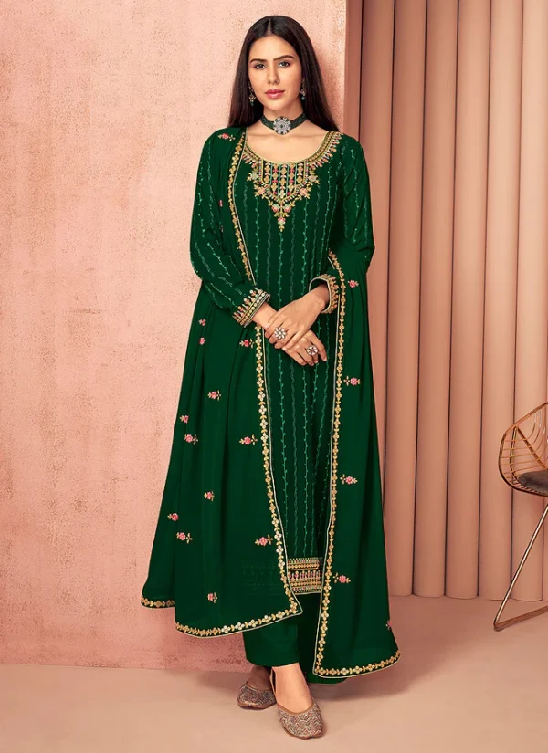 Green Multi Embroidered Georgette Salwar Kameez