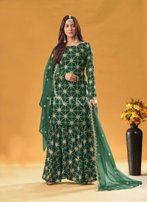 Green Sequence Embroidered Sharara Suit