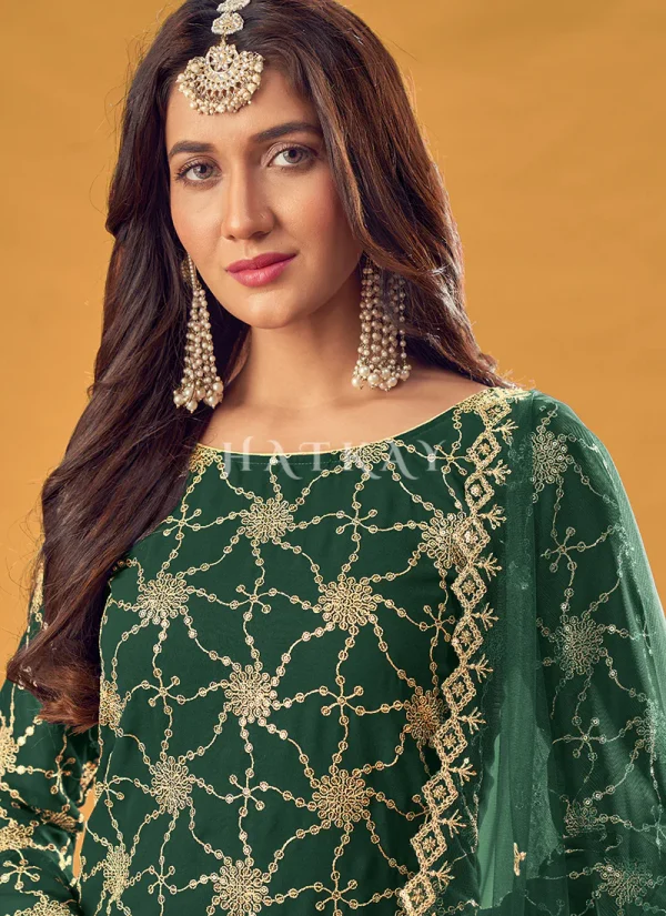 Green Sequence Embroidered Sharara Suit