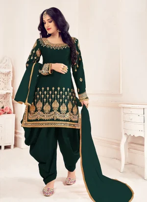 Green Silk Mirror Work Punjabi Suit