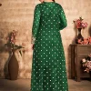 Green Traditional Embroidered Jacket Style Pant Suit